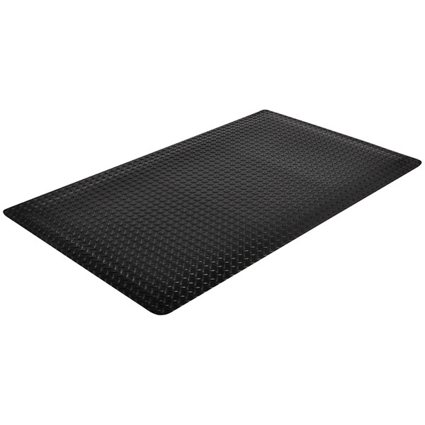 A black rubber Notrax Diamond-Tuff mat with a diamond pattern.