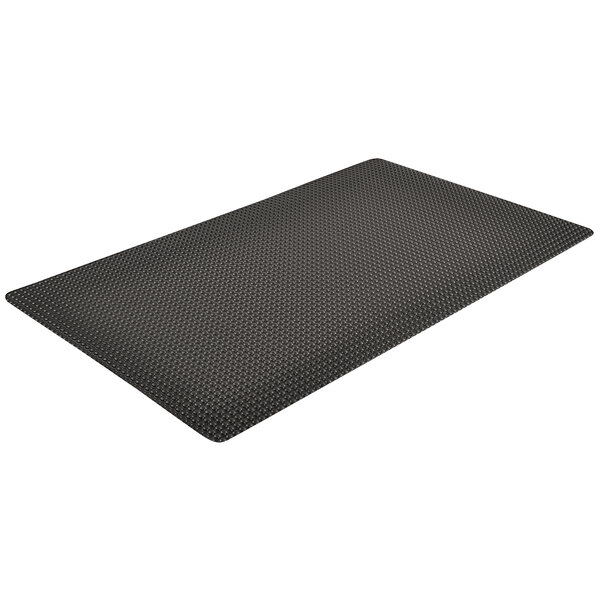 A black rectangular Notrax Bubble Trax anti-fatigue mat with white dots.