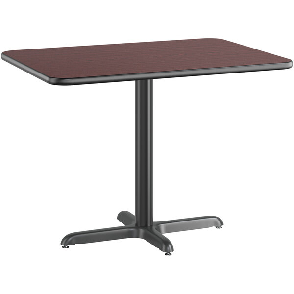 A rectangular Lancaster Table & Seating table with a black base and a cherry top.