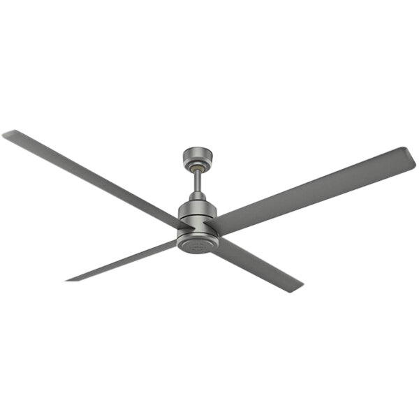 A Hunter matte silver ceiling fan with three blades.