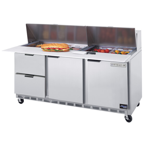 Beverage-Air SPED72HC-10C-2 72" 2 Door 2 Drawer Cutting Top Refrigerated Sandwich Prep Table with 17" Wide Cutting Board