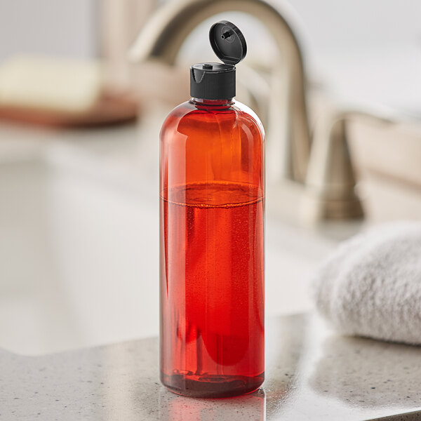 16oz Amber Plastic Dish Soap Dispenser - Black Label
