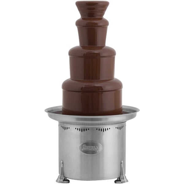 A Sephra chocolate fountain on a metal stand.