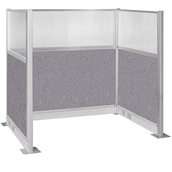 A Versare Hush Panel U-shaped cubicle with gray fabric.
