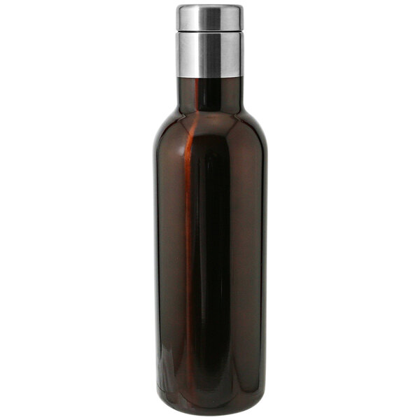 A brown stainless steel Franmara BevBottle with a silver lid.