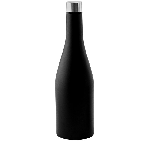 A black Franmara stainless steel wine bottle with a silver top.
