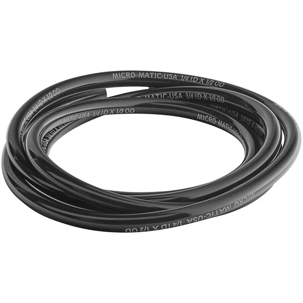 A close-up of a black Micro Matic beer hose.