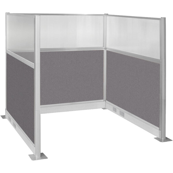 A grey U-shaped Versare Hush Panel cubicle with a window.