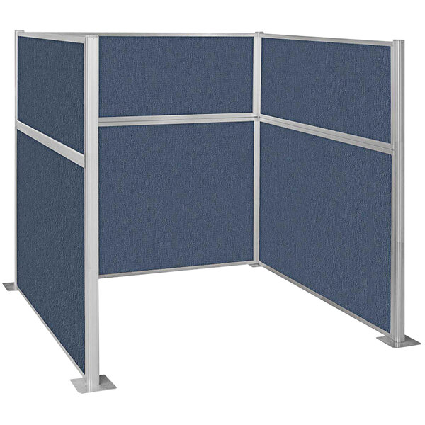 A Versare Hush Panel U-Shape cubicle with blue fabric panels.