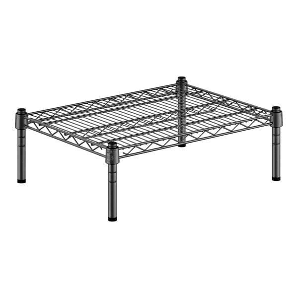 A black wire rack with black legs.