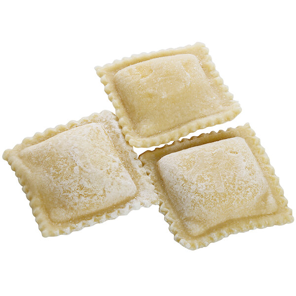 A close-up of a group of square Bernardi Gluten-Free cheese ravioli
