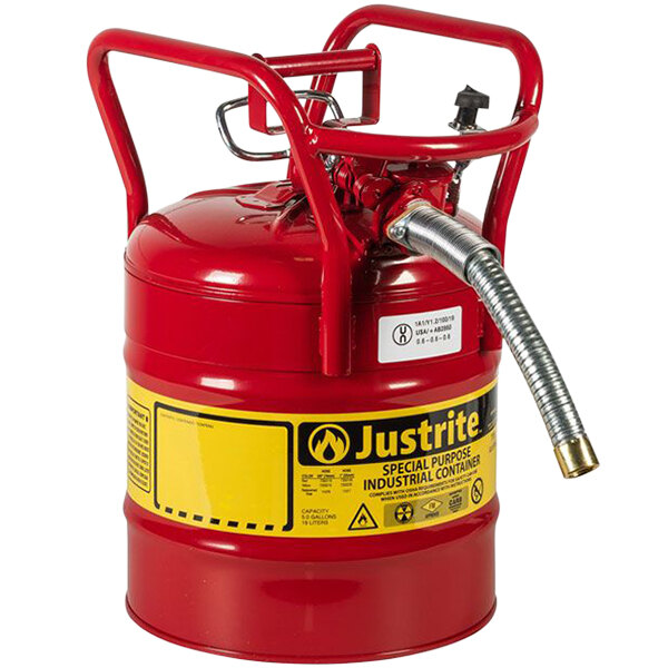 Justrite 5 Gallon DOT Type II Red Steel Gas / Flammables AccuFlow