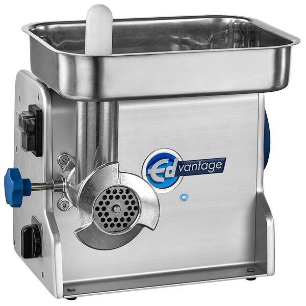 An Edlund Edvantage electric meat grinder with a metal container.