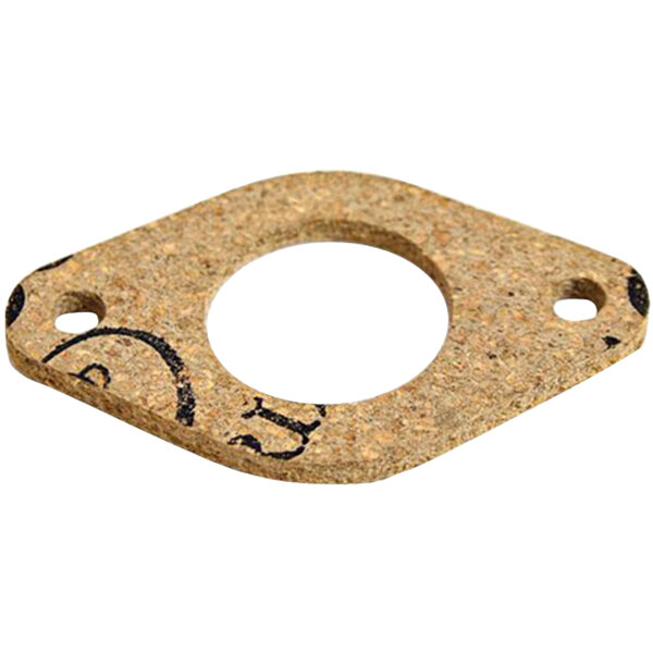 A close-up of a cork gasket with holes.