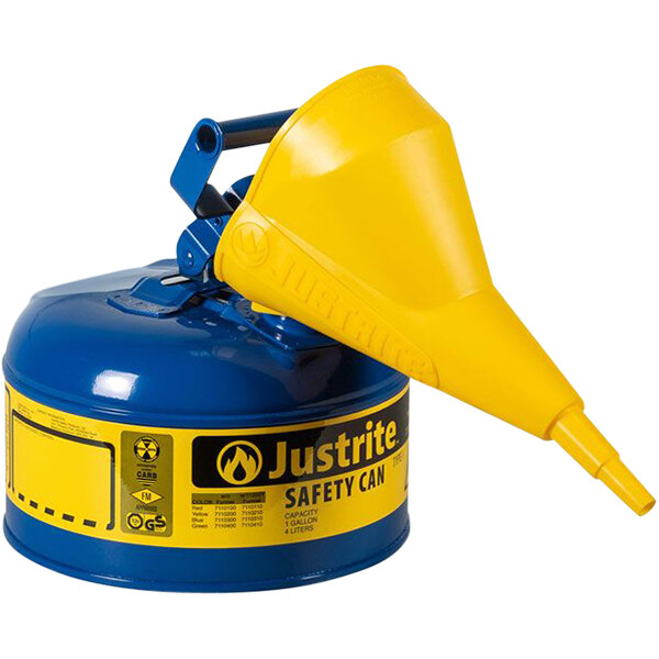 Justrite 7110310 1 Gallon Galvanized Steel Type I Blue Safety Can With Funnel 