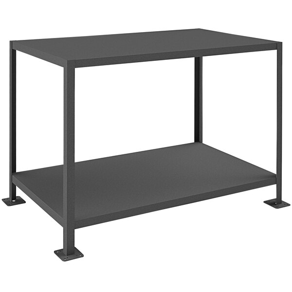 A black metal rectangular table with two shelves.