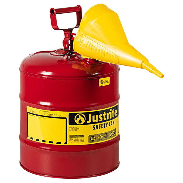Justrite 5 Gallon Type I Red Steel Gas / Flammables Safety Can with