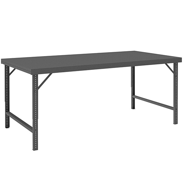 A rectangular black steel work table with metal legs.