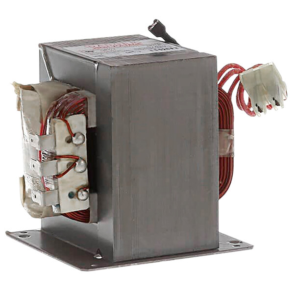 The Solwave Ameri-Series high voltage transformer in a metal box with wires.