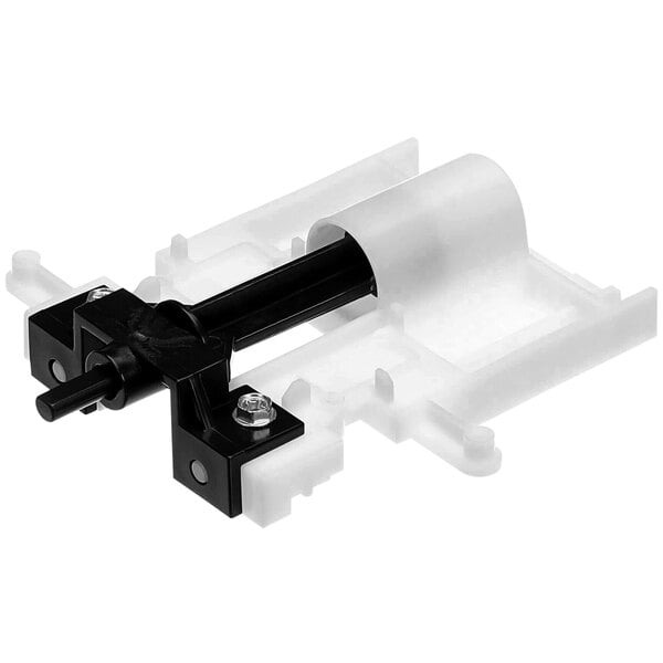 A white plastic Amana damper assembly with black plastic parts.