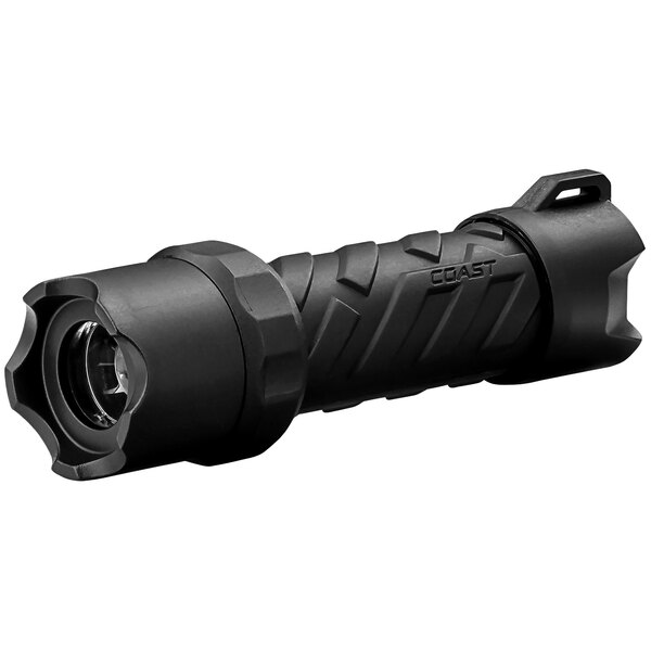 A black Coast Polysteel 200 flashlight.