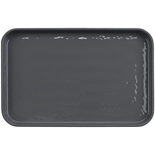 A gray rectangular melamine plate.