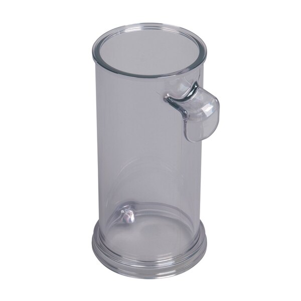 A clear plastic cylinder with a round clear lid.
