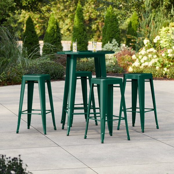 Lancaster Table & Seating Alloy Series 30" Round Emerald Bar Height Outdoor Table with 4 Backless Barstools