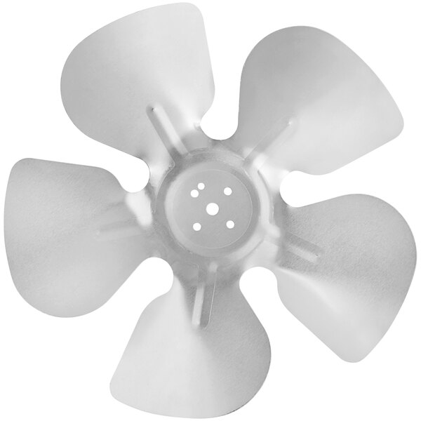 A close-up of a white fan blade.