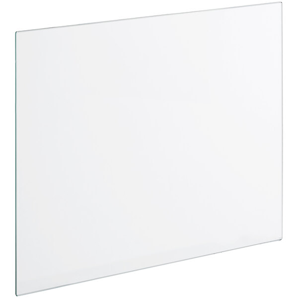 A white rectangular glass shelf with a metal frame.