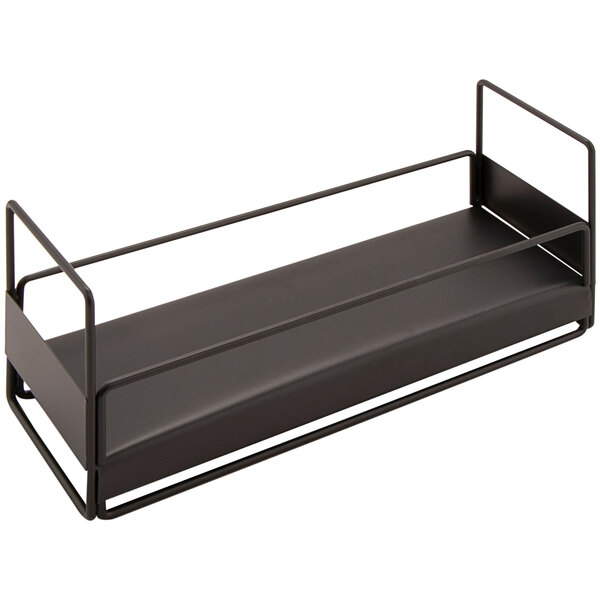 A gunmetal rectangular wire condiment holder with two shelves.