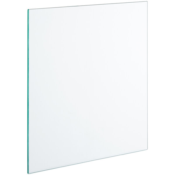 A white square glass shelf with a blue border.