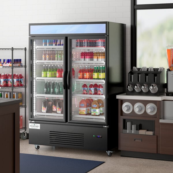 Main Street Equipment GMC49 52 3/4" Black Swing Glass Door Merchandiser Refrigerator 120V