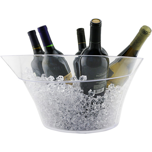 A Franmara oval bottle chiller with 6 bottles of wine in it.