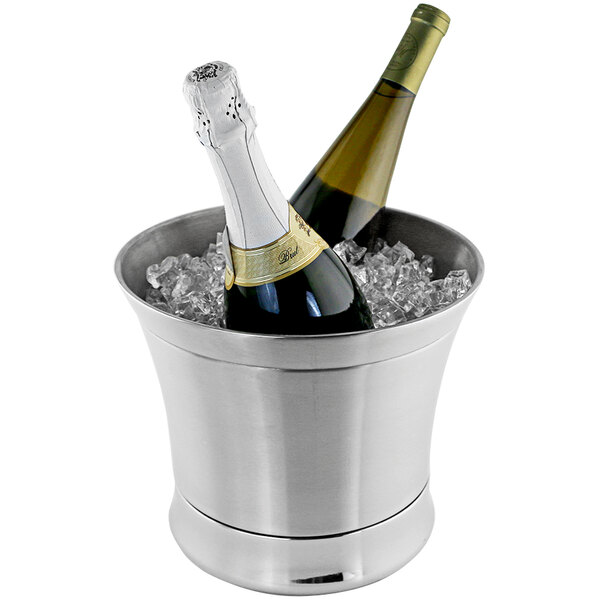 A Franmara double wall cooler holding two champagne bottles in ice.