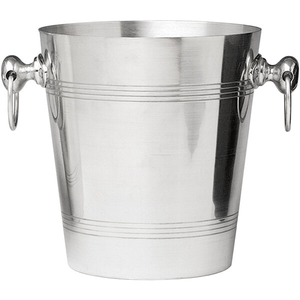 A Franmara silver aluminum wine bucket with handles.