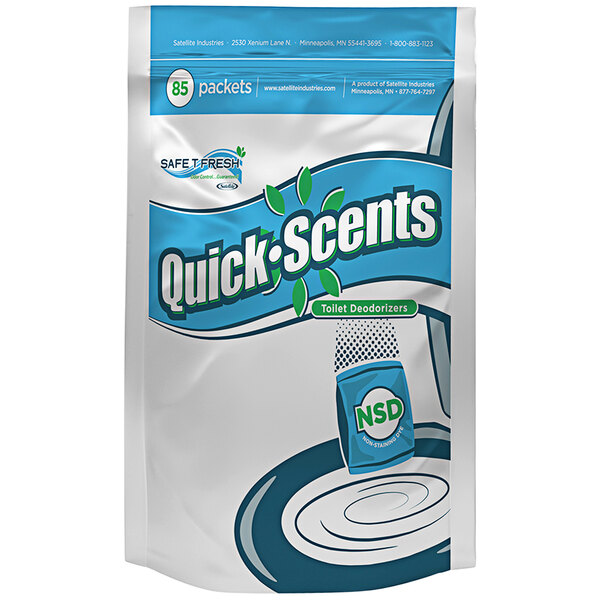 A white and blue Satellite QuickScents package with blue text.