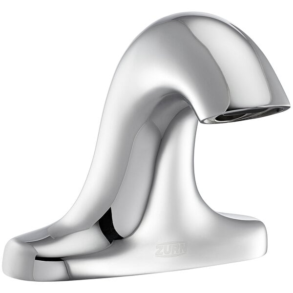 A silver Zurn Aqua-FIT Serio deck mount sensor faucet with a cast spout.
