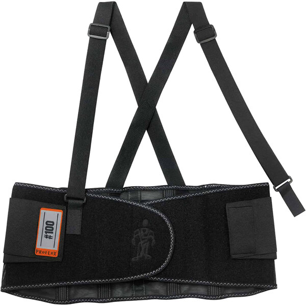 A black Ergodyne ProFlex 100 back support belt with straps.