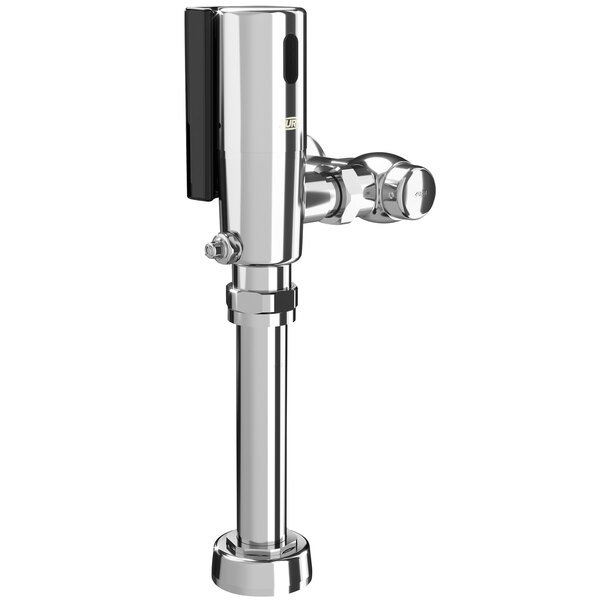 A Zurn chrome and metal water closet flush valve.
