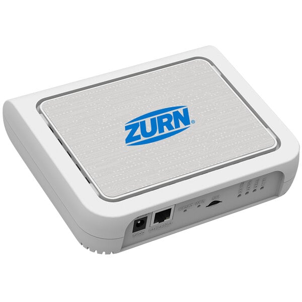 A white Zurn Connection Gateway electronic device with blue text.