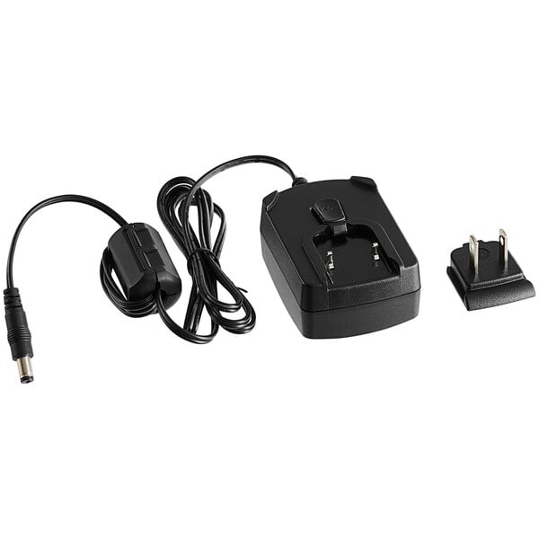 A black Lavex AC/DC adapter with a cord and plug.
