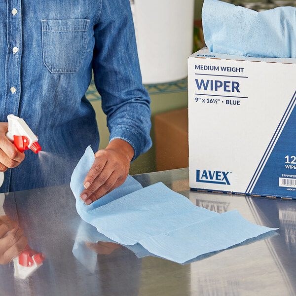 Lavex 9" x 16 1/2" Blue Medium Weight Industrial Wiper with Pop-Up Box - 1260/Case