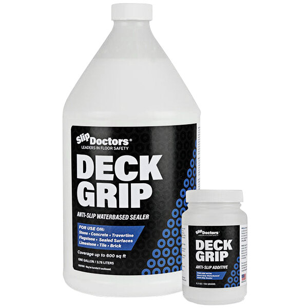 A white container of SlipDoctors Deck Grip with a black label.