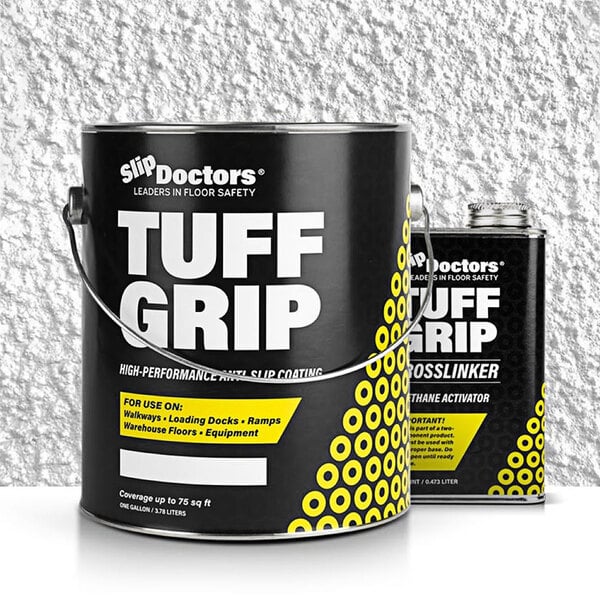 A black bucket with white and yellow text reading "SlipDoctors Tuff Grip Extreme White"