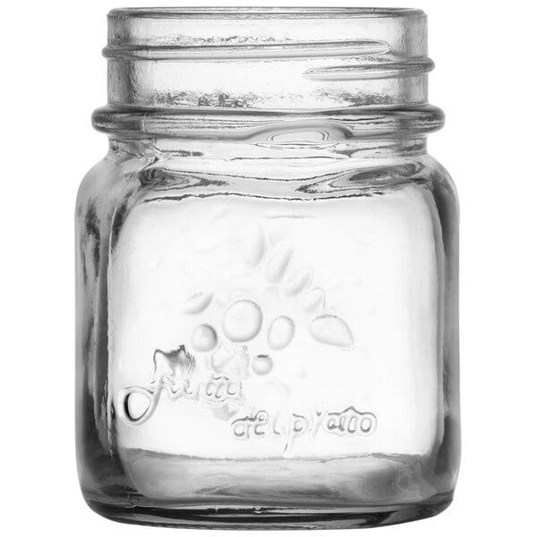 A case of 72 clear glass Fortessa mini mason jars with lids.
