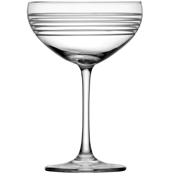 A clear Fortessa Crafthouse coupe glass with a thin curved rim.