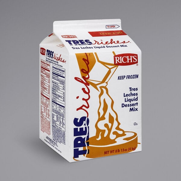 A white box of Rich's Tres Leches Dessert Mix with red and blue text.