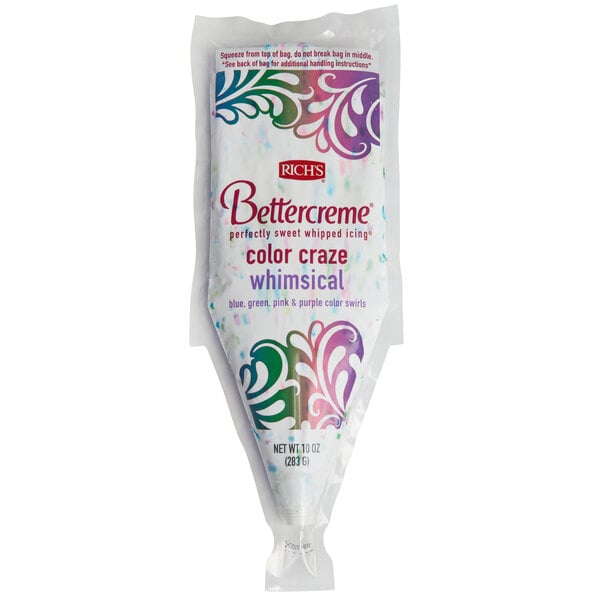 A package of Rich's Color Craze Whimsical Bettercreme whipped topping with white and pink swirls.