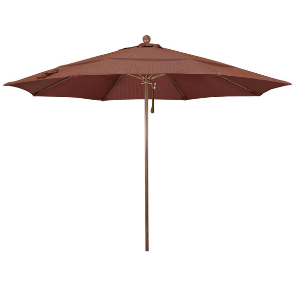 California Umbrella Venture Series 11' Pulley Lift Umbrella with 1 1/2" American Oak Aluminum Pole - Olefin Canopy